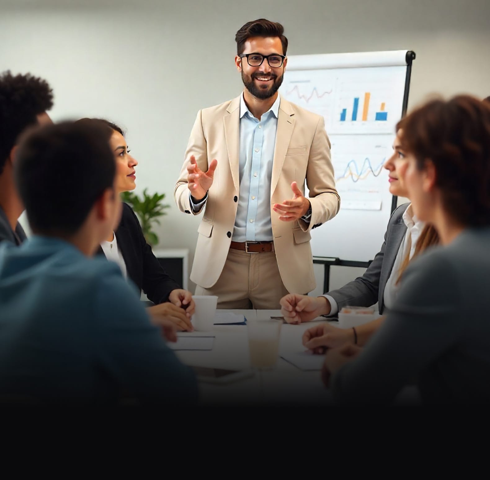 A Hexnode service partner, smiling, guides a customer through the technical aspects of Hexnode onboarding and configuration.