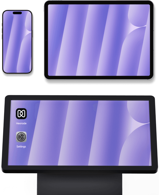 Visual of a smartphone, tablet, and commercial display screen locked down in kiosk mode for robust Kiosk Management solutions.