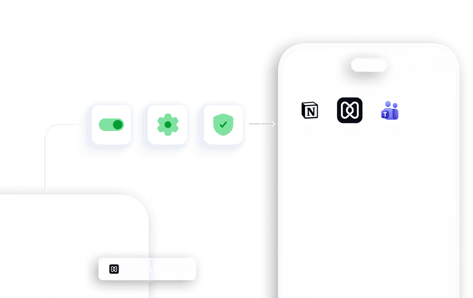 A Vision Pro in the background with a screen overlay showing a red alert connected to a 'New Message' notification to the admin.