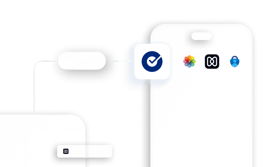 A flow chart showing 'User profile' credentials syncing data, leading to a 'Locked' status, illustrating account security.