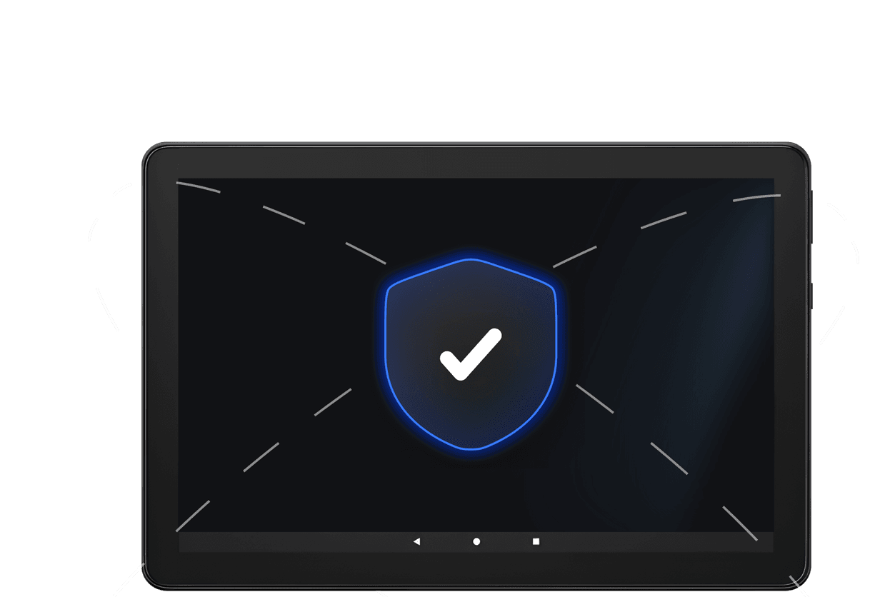 Multi-level security features on a managed tablet with a protective shield icon on the screen.