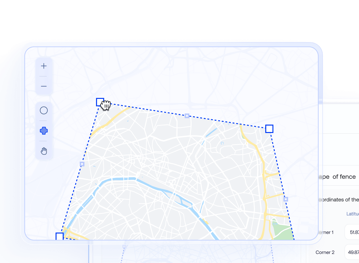 An interactive map interface where a user is drawing a custom polygon geofence to automate device actions based on location.