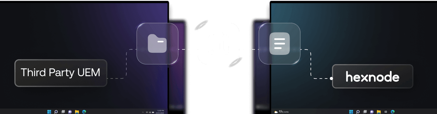Hexnode UEM patch management dashboard showing missing critical patches, device execution status, and other indicators.
