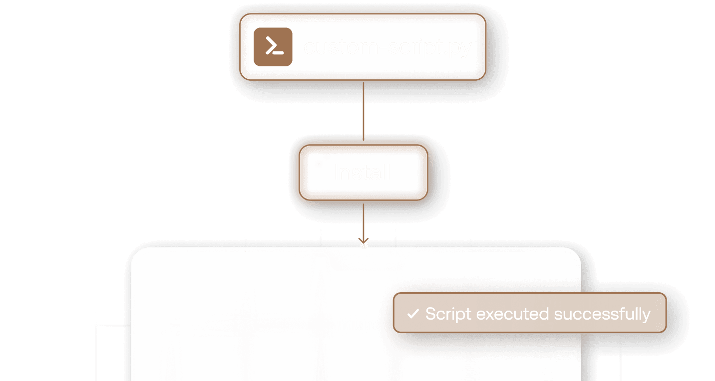 A custom script being deployed and executed remotely on an endpoint.