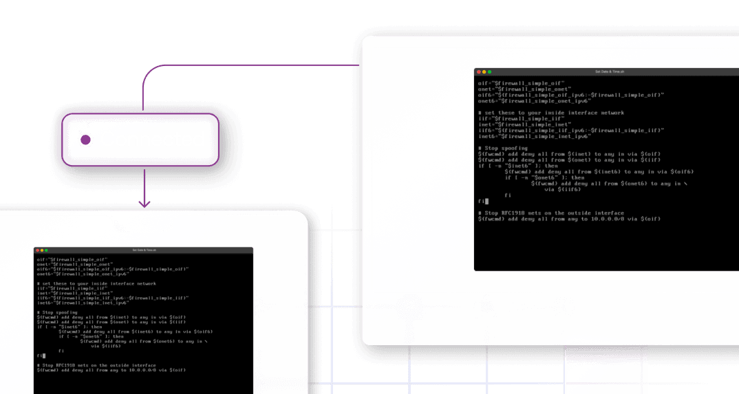 A live terminal being shared to, and accessed by another screen.
